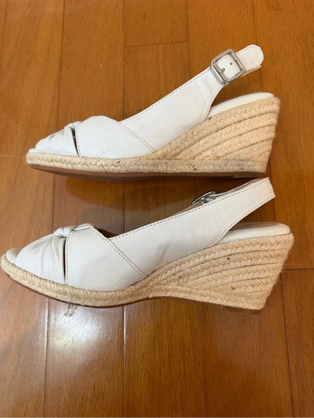 Nurture by Naturalizer Leather Ivory Knot Front Espadrille Slingback Wedge